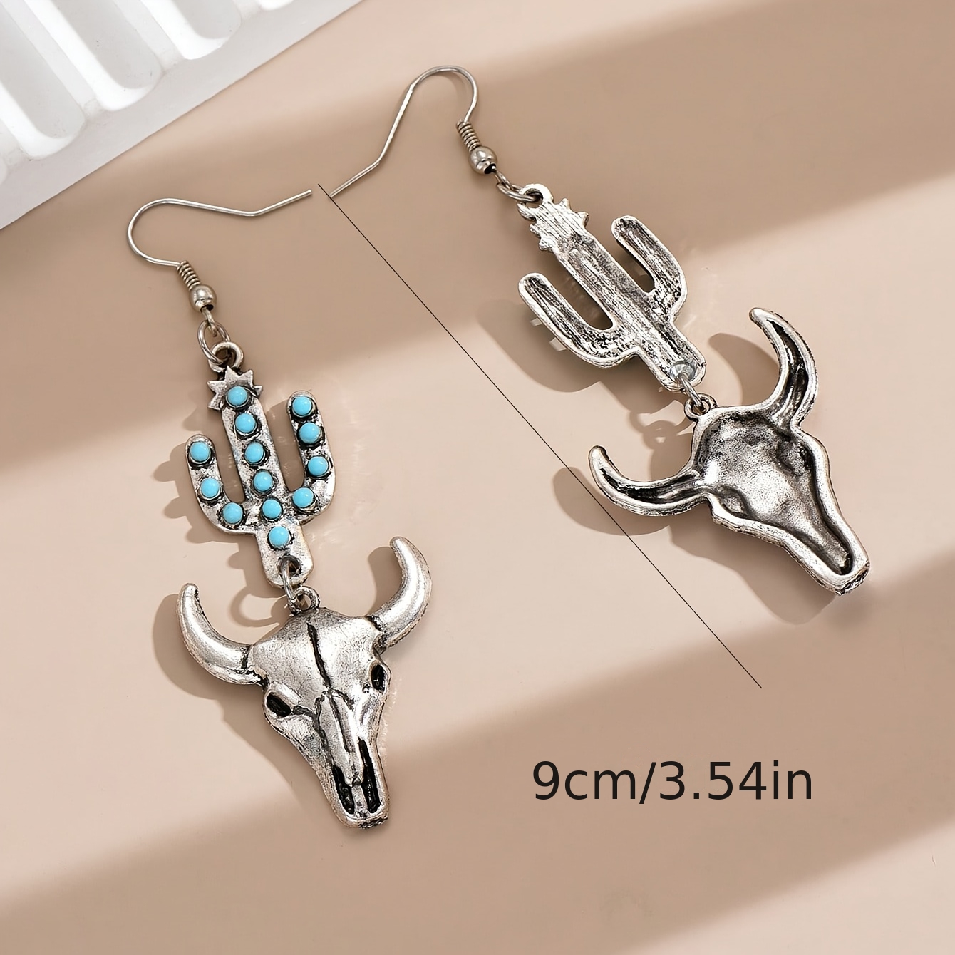 Western Cowboy Style Drop Earrings, Cactus Skull Design